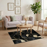 Gold and Silver Black Gold Abstract Wave Area Rug