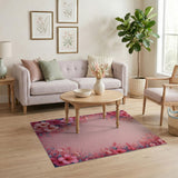 Blush Pink Hibiscus Floral Border Rug