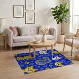 Cute Cartoon Cats Yellow Flowers Blue Rug
