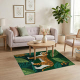 Playful Cartoon Jungle Tiger Area Rug
