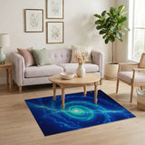 Cosmic Teal Lightning Vortex Area Rug