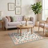 Teal Floral Vintage Washable Area Rug