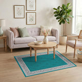Ornate Teal Damask Floral Area Rug
