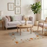 Whimsical Orange Fox Floral Border Rug