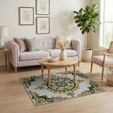 Ornate Teal Gold Persian Medallion Area Rug