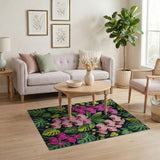 Vibrant Pink Orchid Monstera Leaf Area Rug