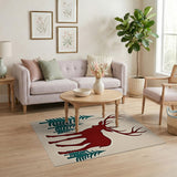 Red Stag Silhouette with Teal Pines Area Rug
