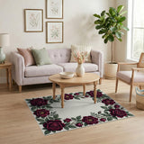 Vintage Red Rose Floral Frame Rug
