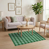 Green White Gingham Checkered Farmhouse Area Rug