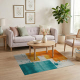 Vibrant Orange Teal Geometric Abstract Area Rug