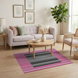 Pink Framed Black White Striped Rug