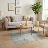 Modern Grey Gold Geometric Grid Rug