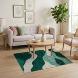Green Teal Wavy Geometric Area Rug