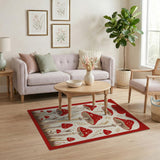 Red Whimsical Red Mushroom Meadow Area Rug
