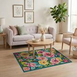 Vibrant Pink Yellow Floral Teal Area Rug