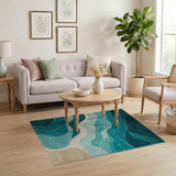 Teal Wave Blue Abstract Area Rug