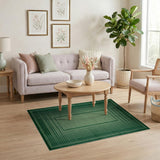 Green Emerald Green Geometric Grid Frame Rug