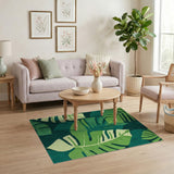 Green Vibrant Monstera Leaf Green Area Rug