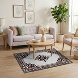 Beige and Neutral Ornate Traditional Persian Border Area Rug
