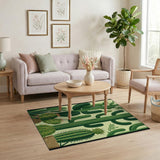 Green Vibrant Green Cactus Succulent Area Rug