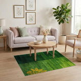 Green Gradient Striped Area Rug with Golden Leaf