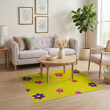 Sunny Yellow Rug with Purple Pink Daisies