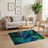Blue and Teal Navy Blue Tropical Palm Leaf Area Rug