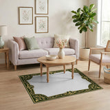 Green Ornate Emerald Green Gold Border Area Rug