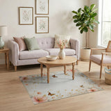 Blush Pink Peony Butterfly Floral Rug