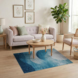 Teal Blue Abstract Wave Moon Area Rug