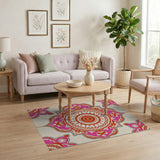 Pink Vibrant Pink Mandala Persian Area Rug