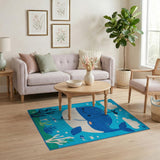 Cute Smiling Whale Underwater Kids Area Rug