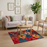 Vibrant Hibiscus Palm Leaf Area Rug