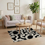 ODIKA Washable Abstract Fluid Wavy Area Rug, Black & Cream Low Pile