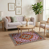 Vibrant Orange Pink Persian Medallion Rug