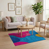Vibrant Abstract Area Rug in Blue Pink Yellow