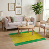 Distressed Yellow Green Border Area Rug