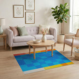 Vibrant Blue-Orange Patchwork Geometric Rug