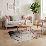 Washable Japanese Cherry Blossom Watercolor Area Rug - Low Pile & Non-Slip