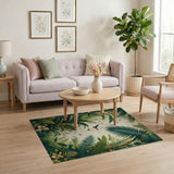 Lush Jungle Canopy Area Rug with Birds Blooms