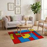 Vibrant Geometric Primary Color Area Rug