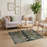 Distressed Tribal Green Geometric Rug