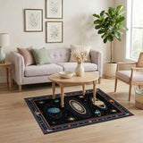 Retro Cosmic Saturn Planets Area Rug