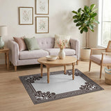 Intricate Black Persian Border Area Rug