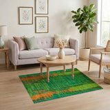 Green Vibrant Green Geometric Stripe Area Rug