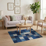 Blue Patchwork Geometric Blue and Teal Area Rug