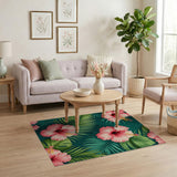 Pink Hibiscus Palm Leaf Area Rug