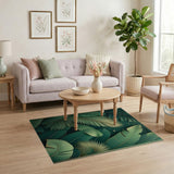 Lush Emerald Green Palm Monstera Leaf Rug