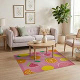 Vibrant Pink Fruit Slice Area Rug with Watermelons Citrus