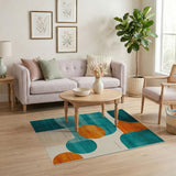 Multi-color and Patterns Teal Orange Abstract Geometric Area Rug